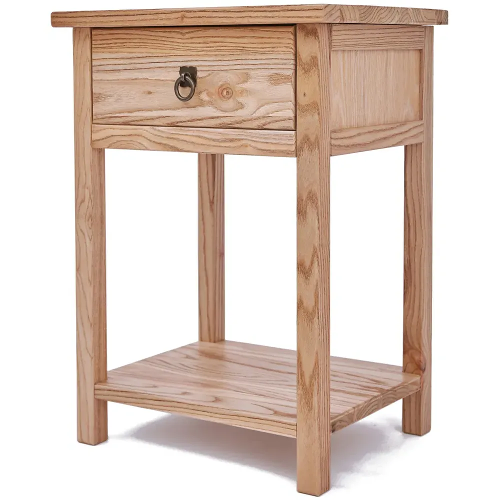 Montese Single Drawer Bedside Table with Ring Handle - Wood