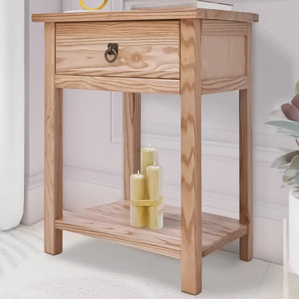 Montese Single Drawer Bedside Table with Ring Handle - Wood image