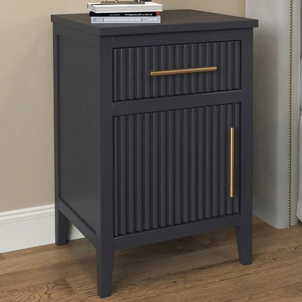 Monti Single Door Single Drawer Bedside Table - Charcoal, Pine