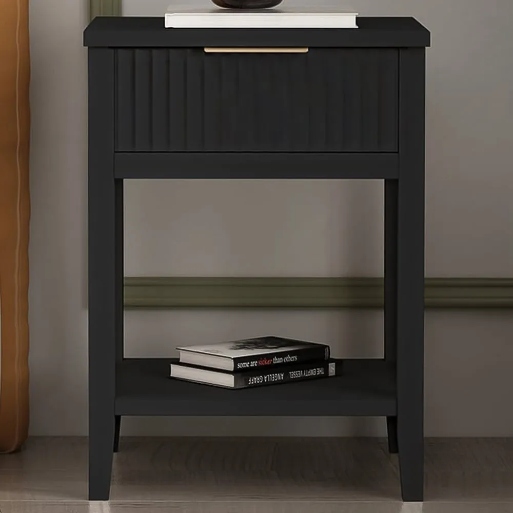 Monti Single Drawer Bedside Table - Black, Pine