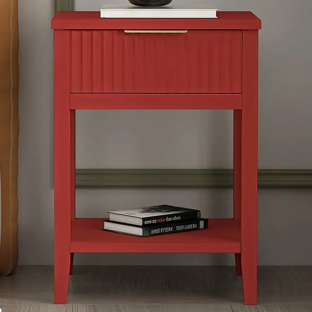 Monti Single Drawer Bedside Table - Red, Pine