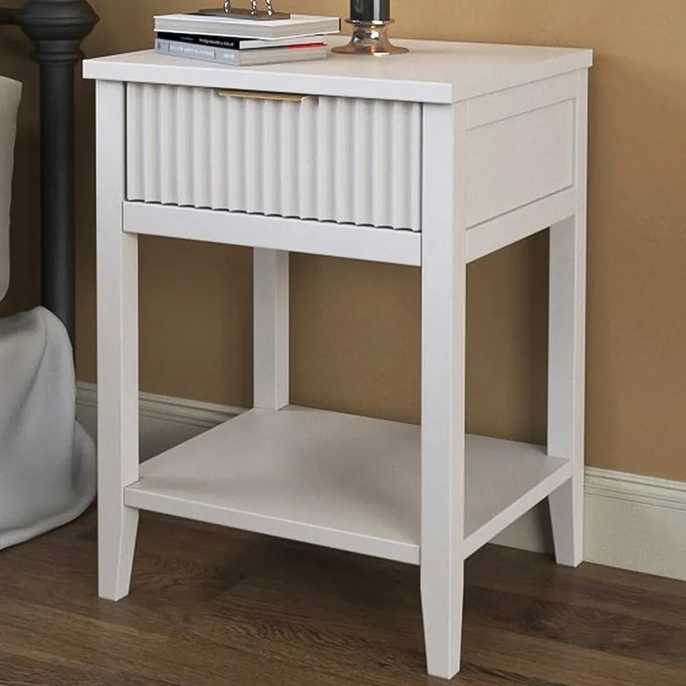 Monti Single Drawer Bedside Table - White, Pine