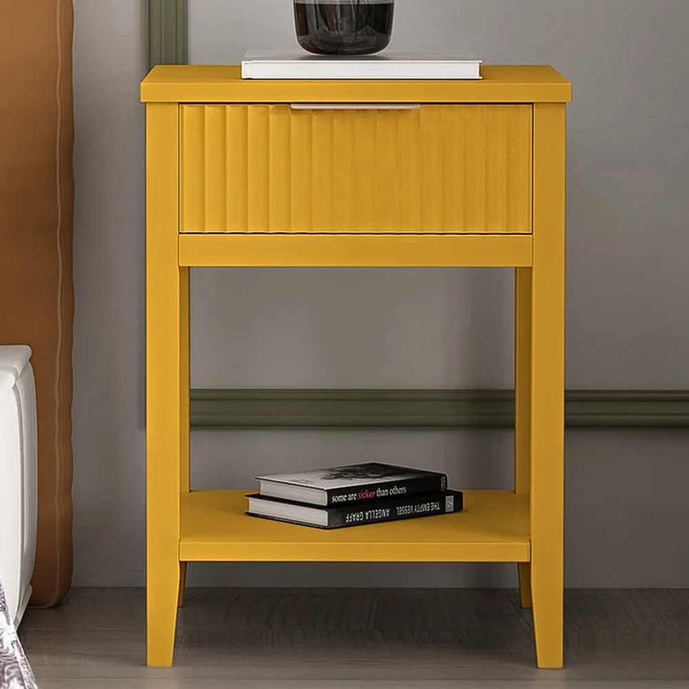Monti Single Drawer Bedside Table - Yellow, Pine