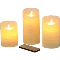 Moving Flame LED Candle Set with Remote Control - 3 Pack