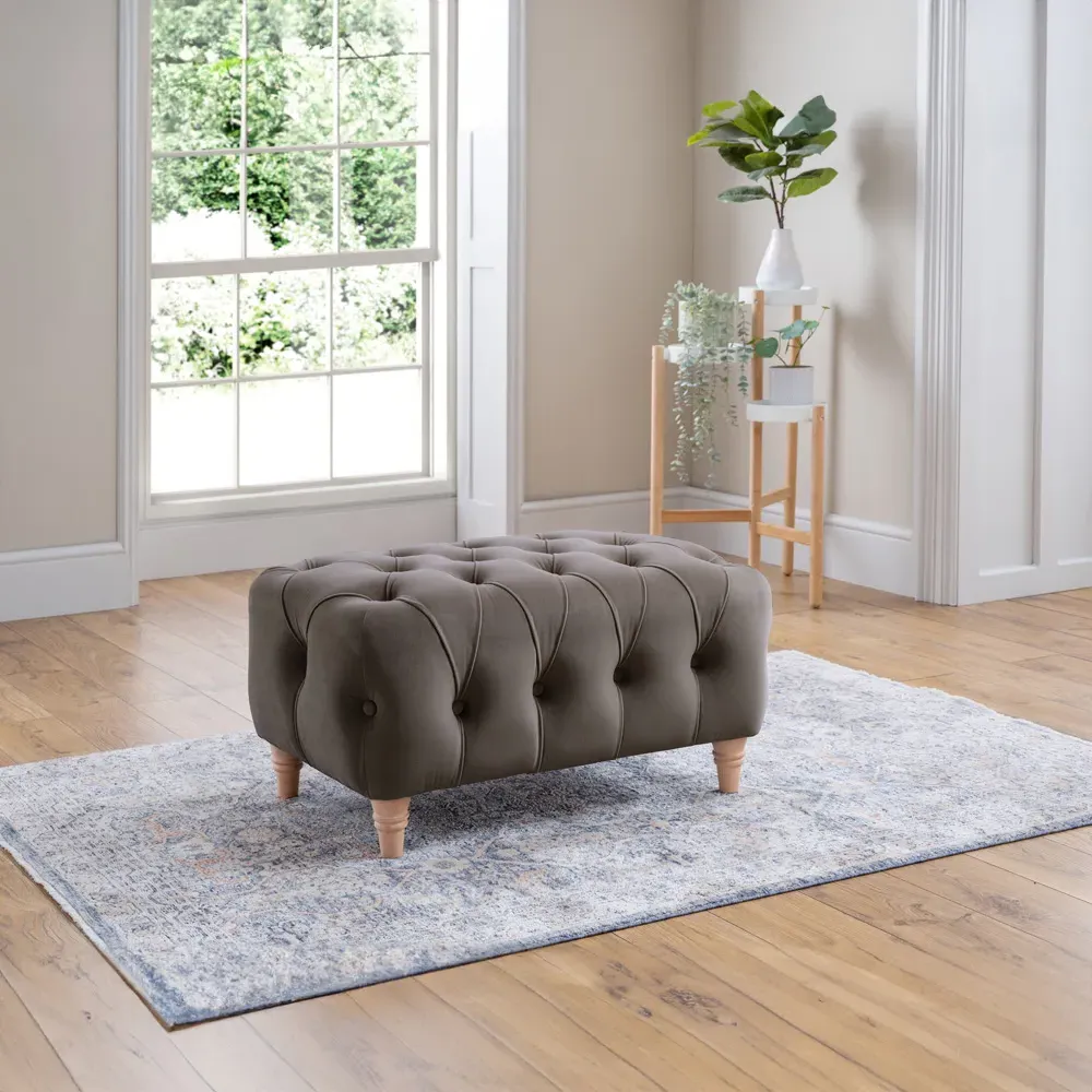 Mushroom Velvet Footstool - Grey