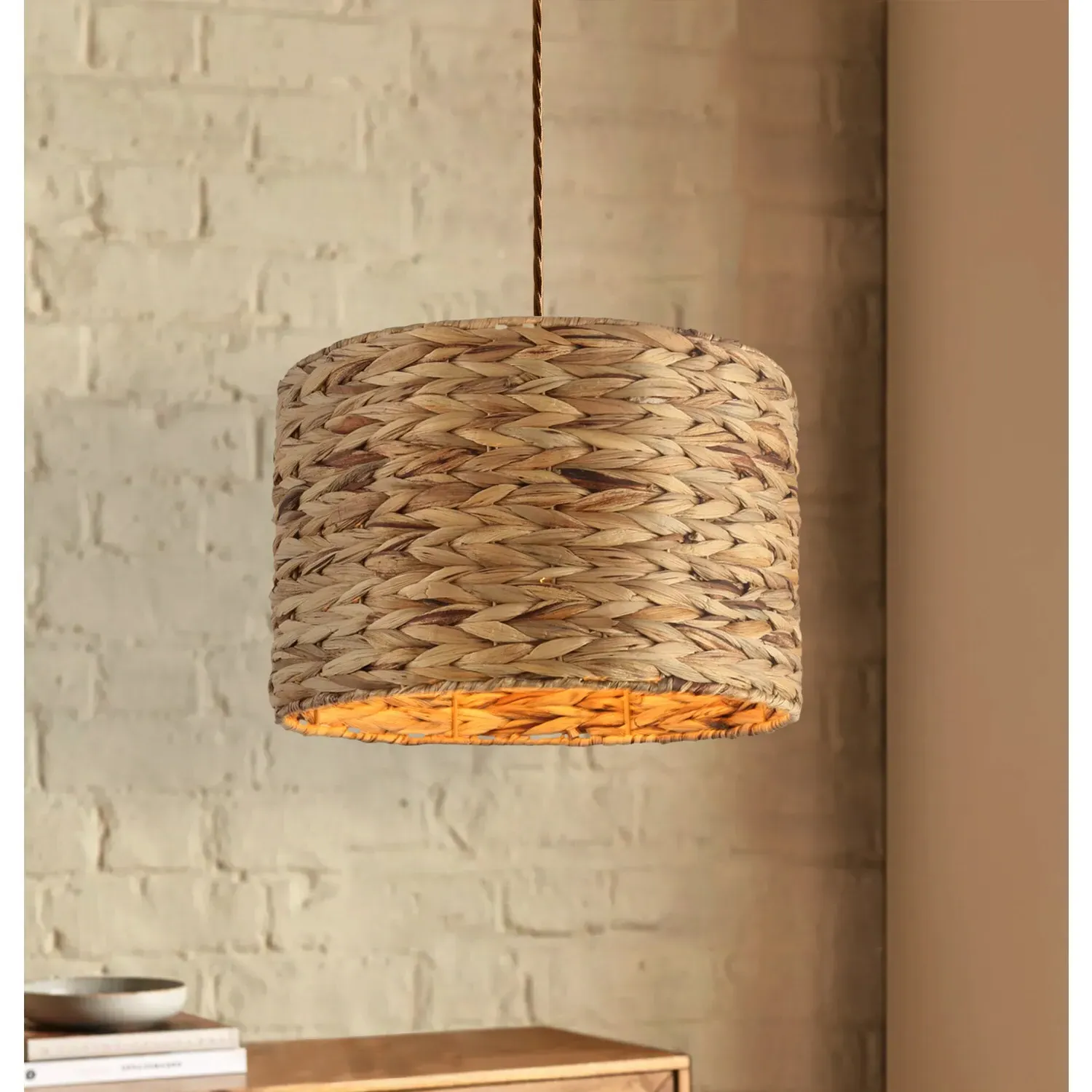 Natural Effect Weave Pendant Light - Natural, Water Hyacinth