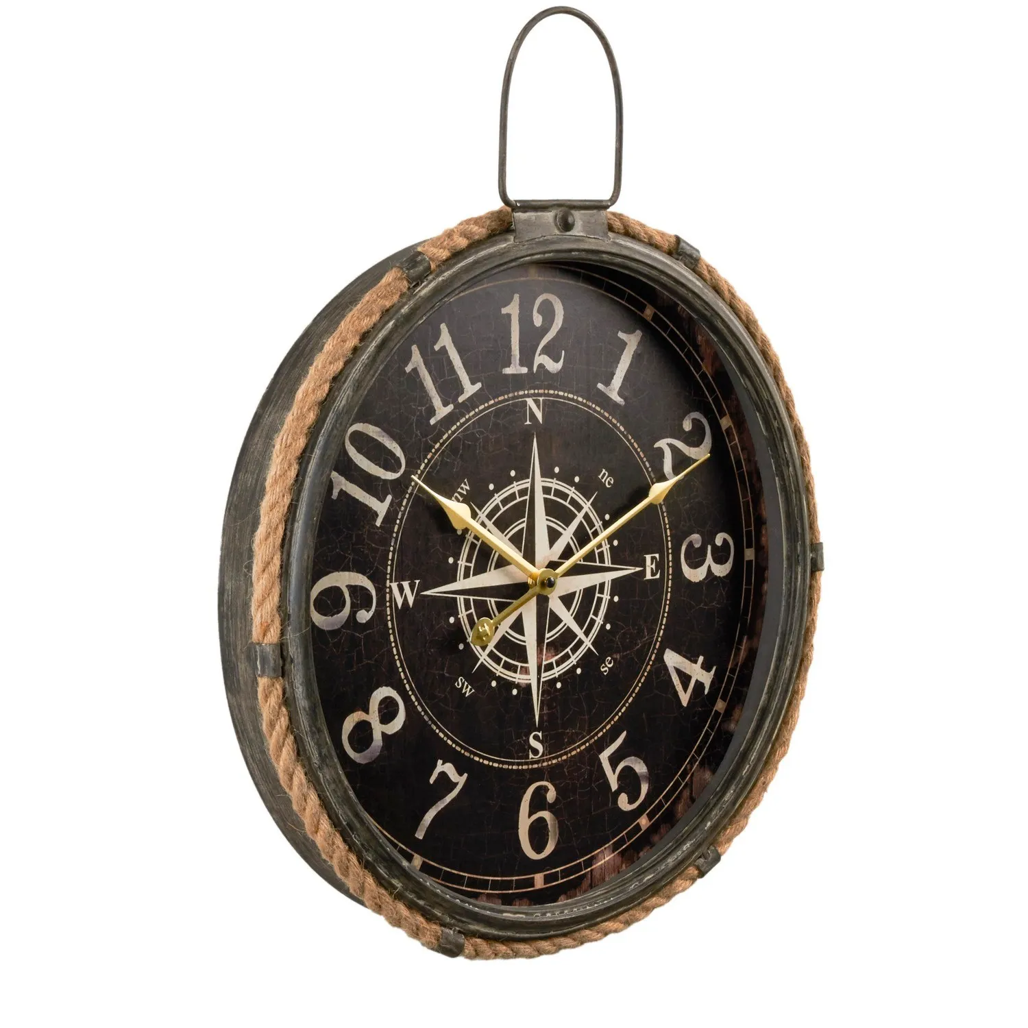 Nautical Compass Round Wall Clock - Brown