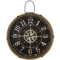 Nautical Compass Round Wall Clock - Brown
