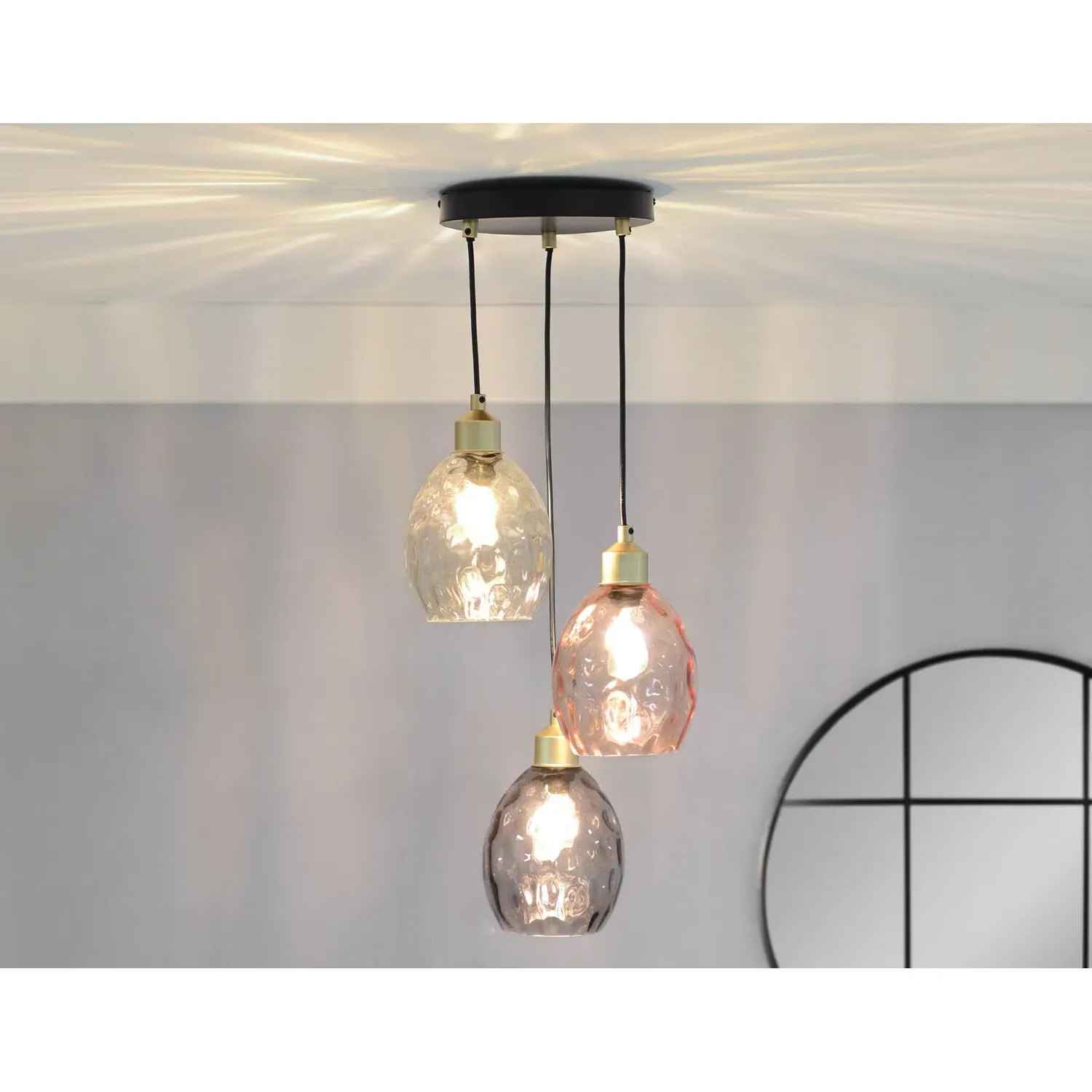 Neave 3 Light Droplet Ceiling Fitting - Glass