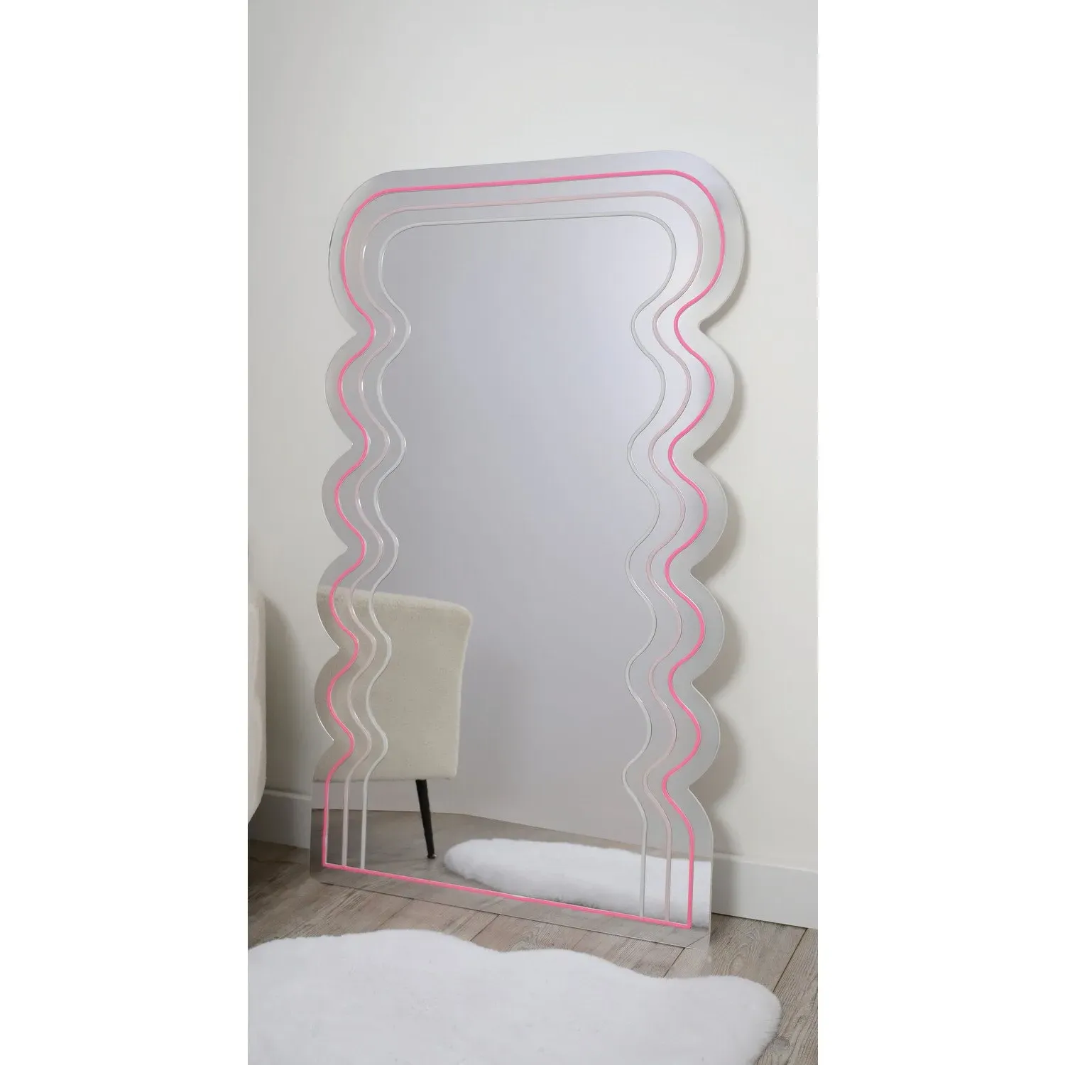 Neon Wave LED Mirror - Pink, White