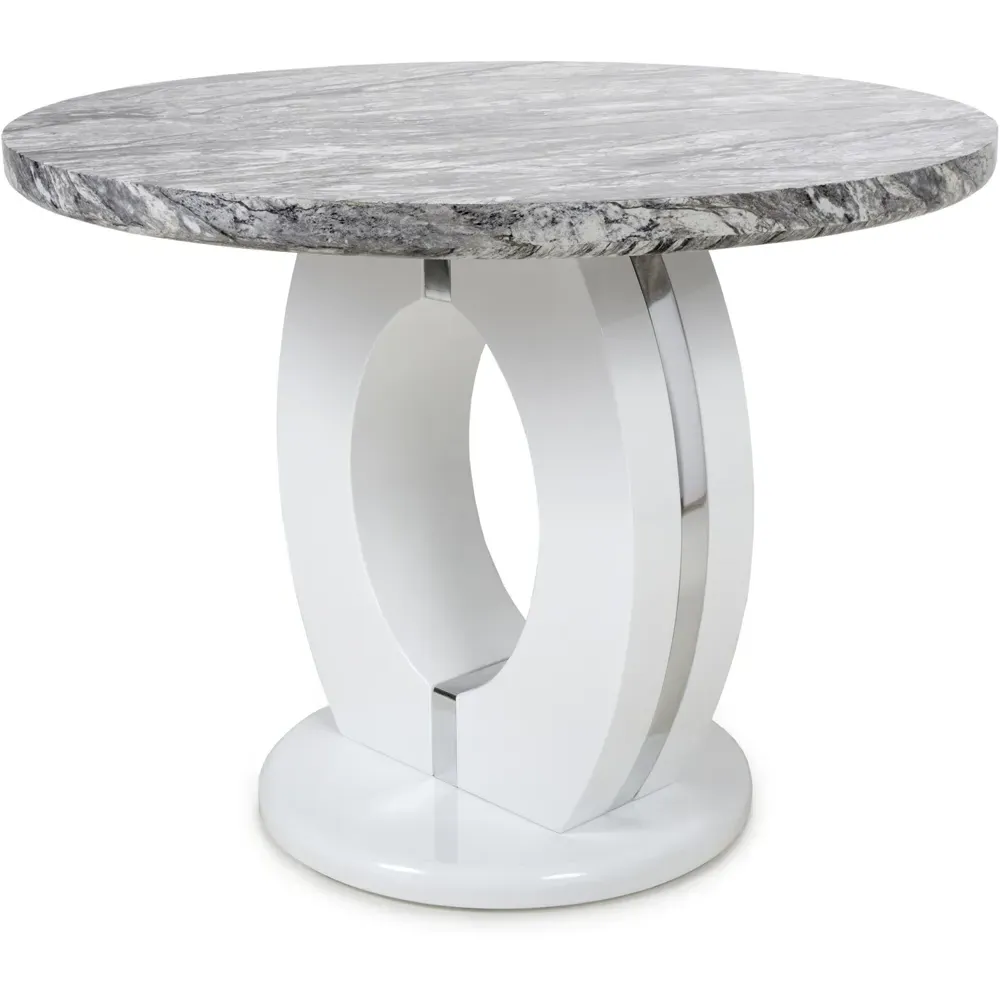 Neptune 4-Seater Round Dining Table - White, Marble Effect