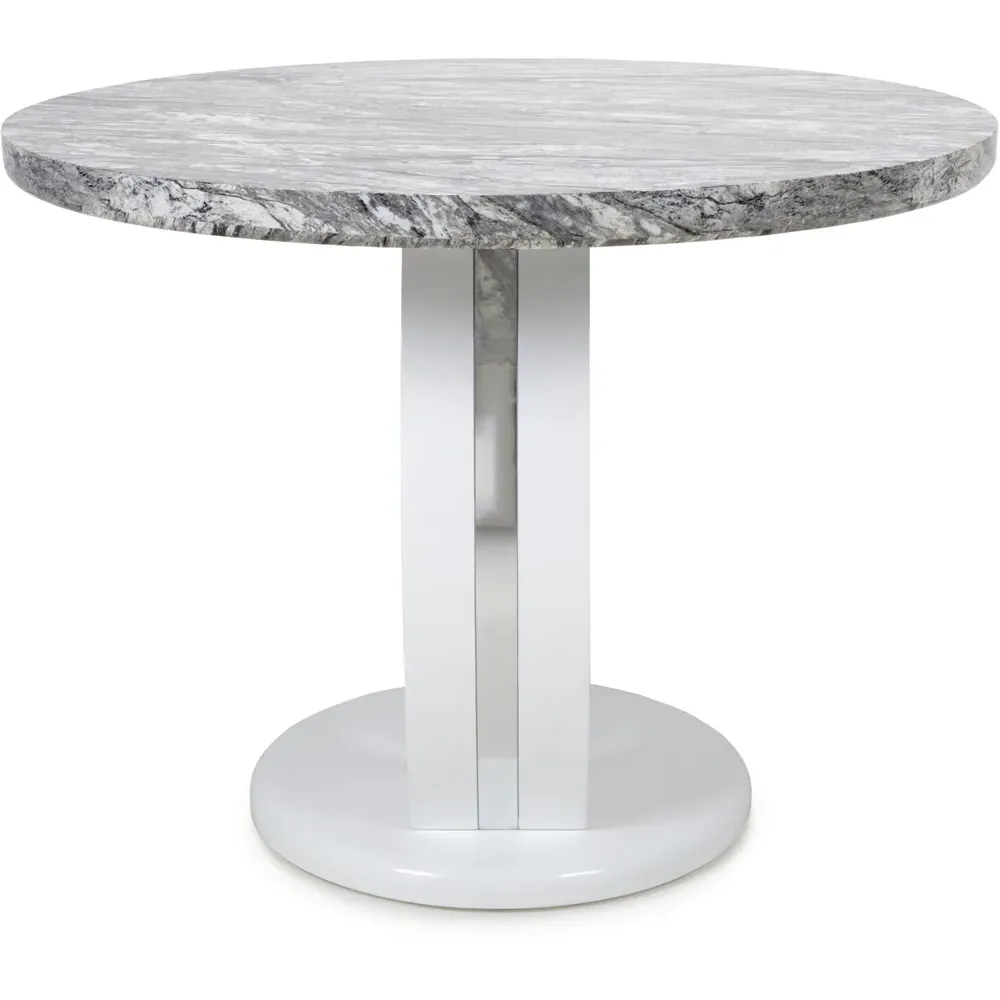 Neptune 4-Seater Round Dining Table - White, Marble Effect