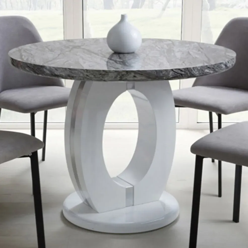 Neptune 4-Seater Round Dining Table - White, Marble Effect
