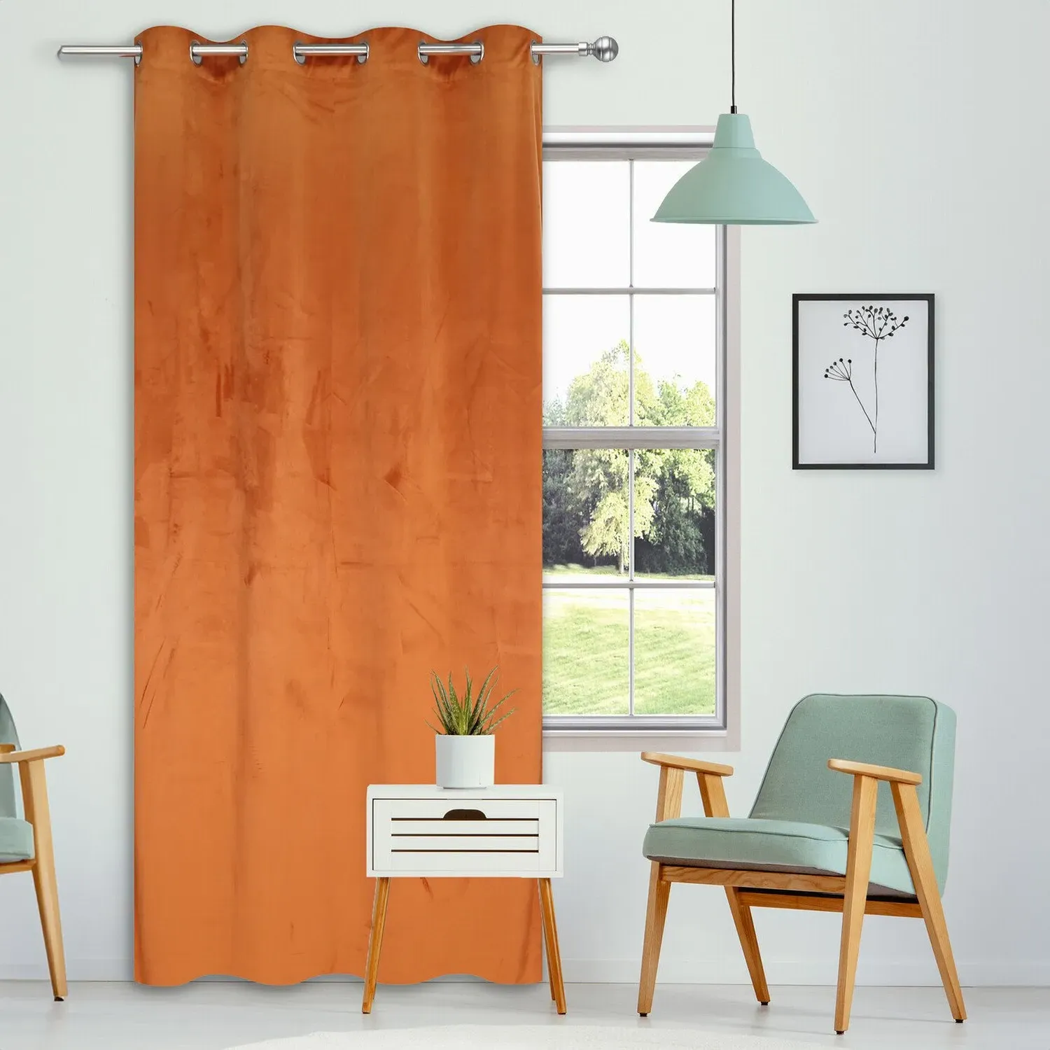 Neptune Velvet Panel Curtain - Rust