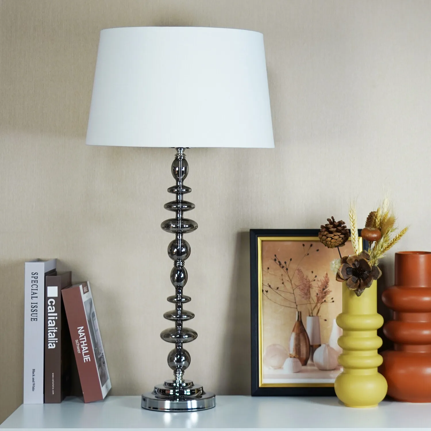 Nessa Table Lamp with White Shade - Chrome