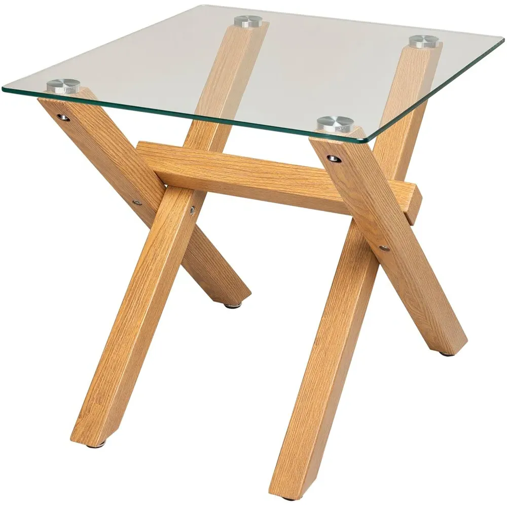 Nico Glass Lamp Table - Wood Grain Effect