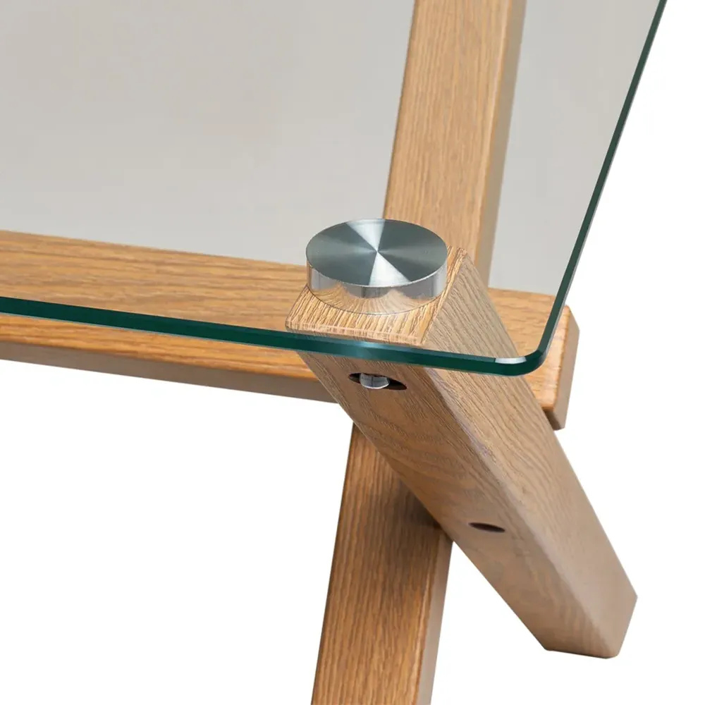 Nico Glass Lamp Table - Wood Grain Effect