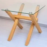 Nico Glass Lamp Table - Wood Grain Effect