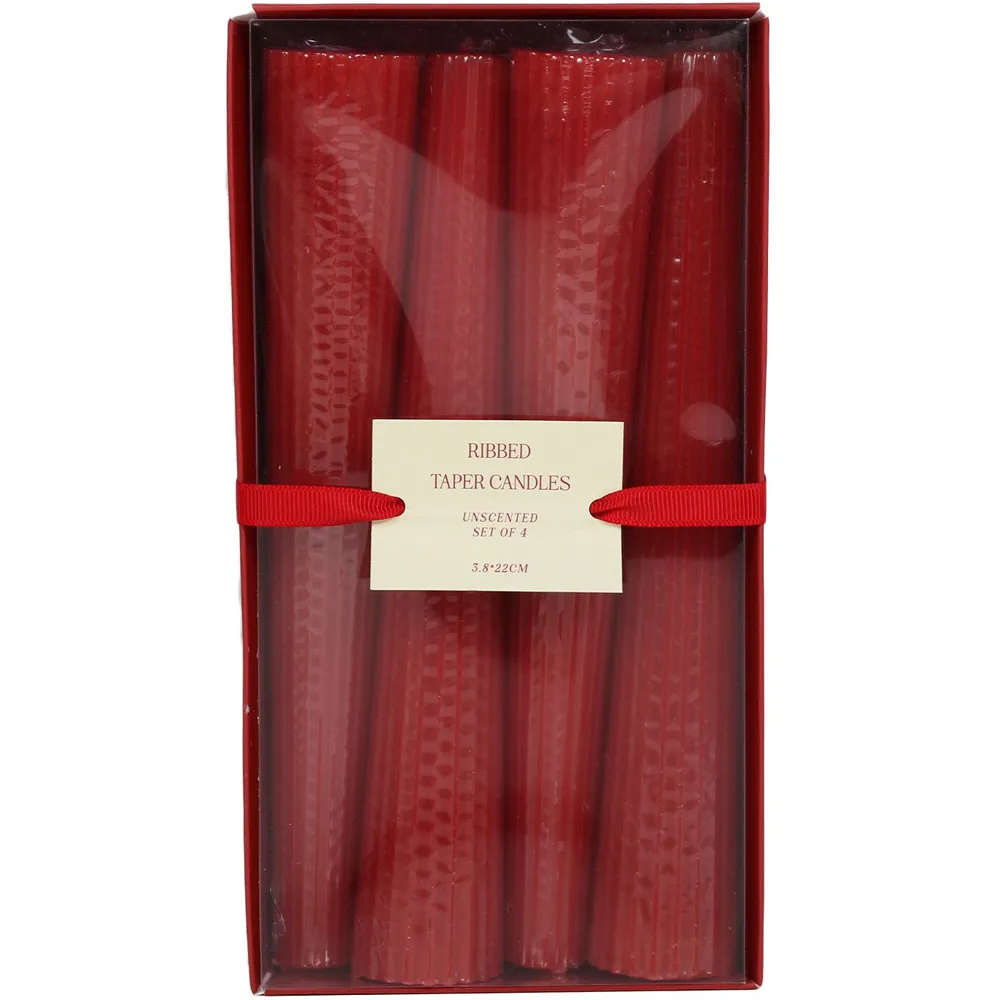 Nordic Ribbed Taper Candles Pack of 4