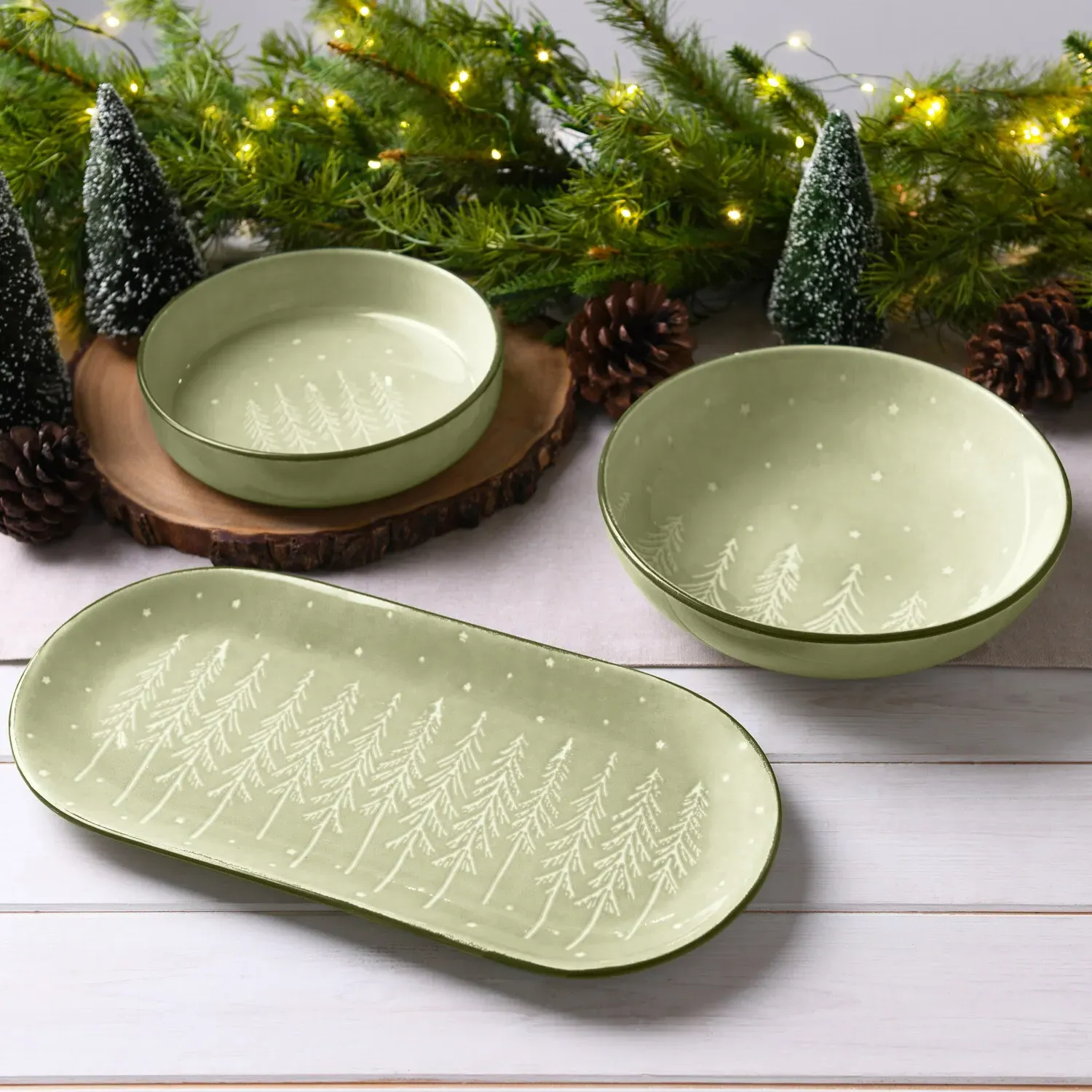 Nordic Tree Large Serving Platter - Sage
