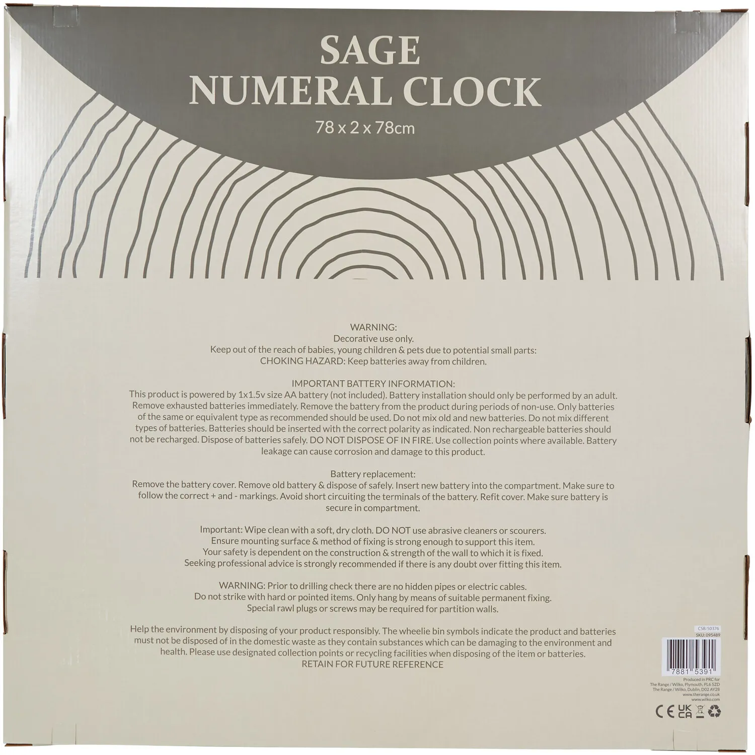 Numeral Wall Clock 78cm - Sage