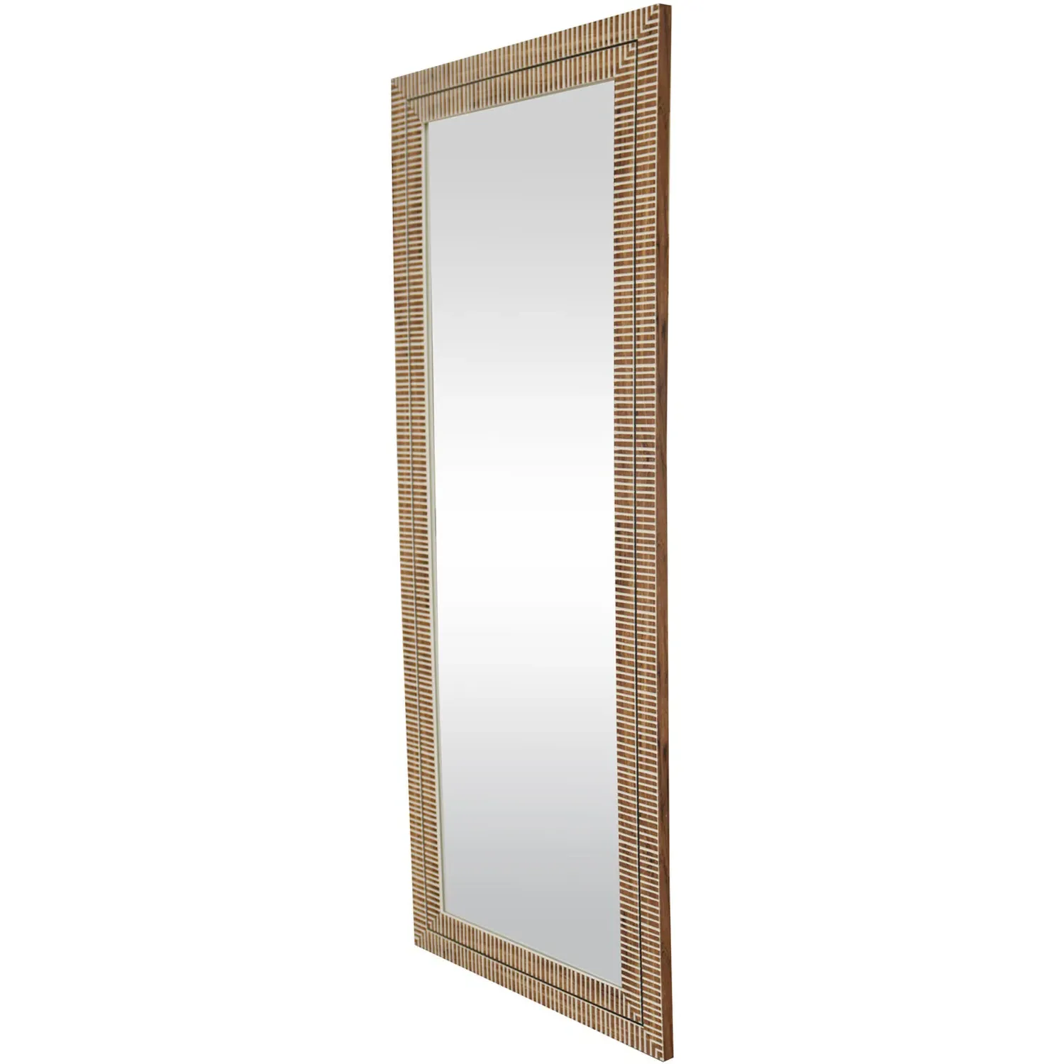 Nyla Wood Effect Striped Mirror - Brown