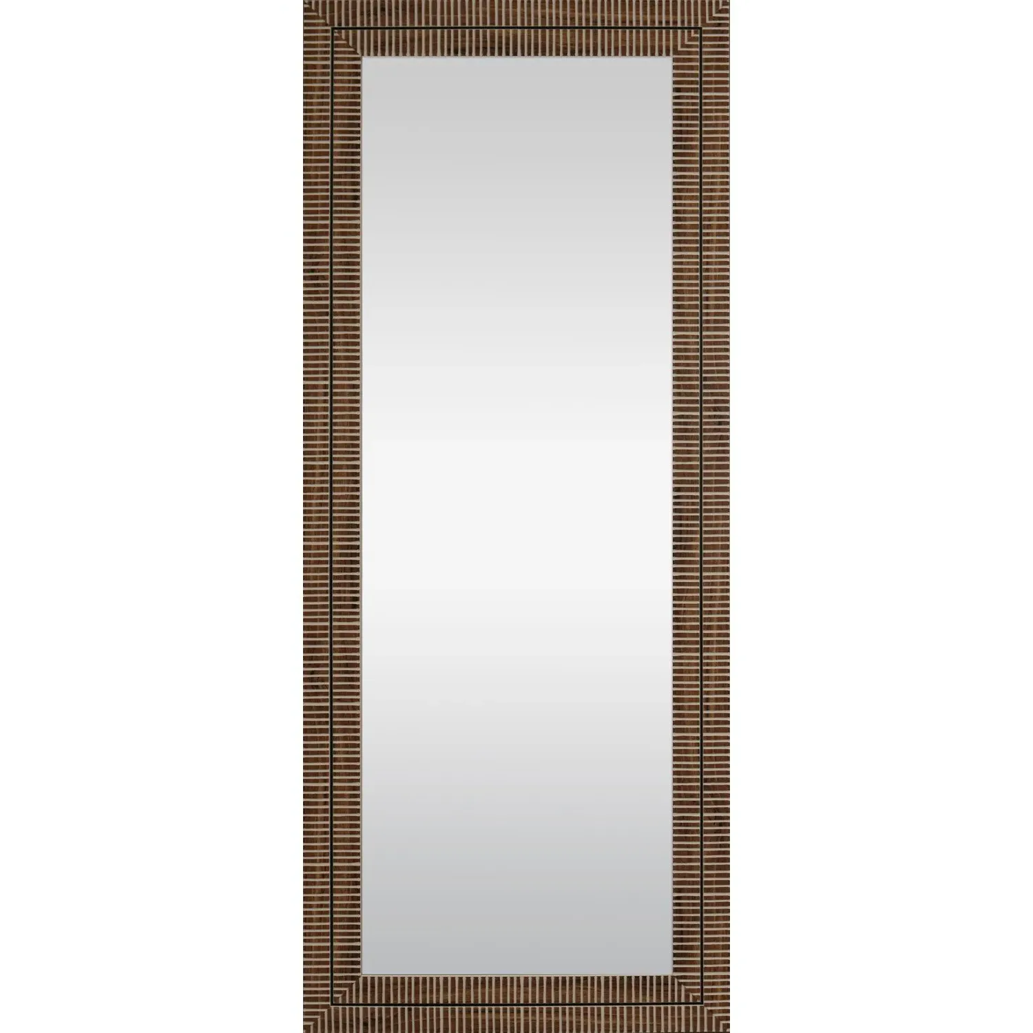 Nyla Wood Effect Striped Mirror - Brown
