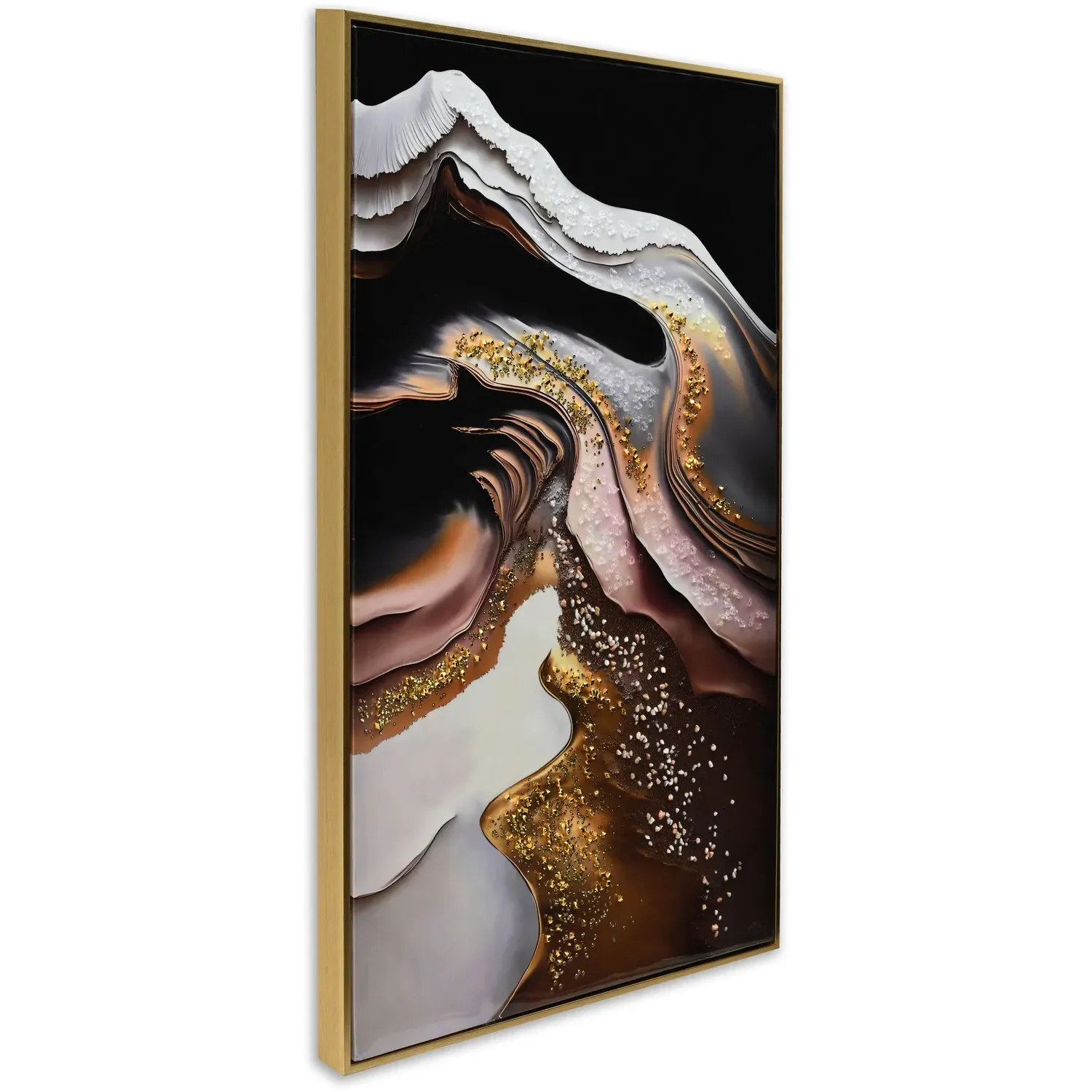 Obsidian Effect Jewelled Neutrals Wall Print - Black, Gold