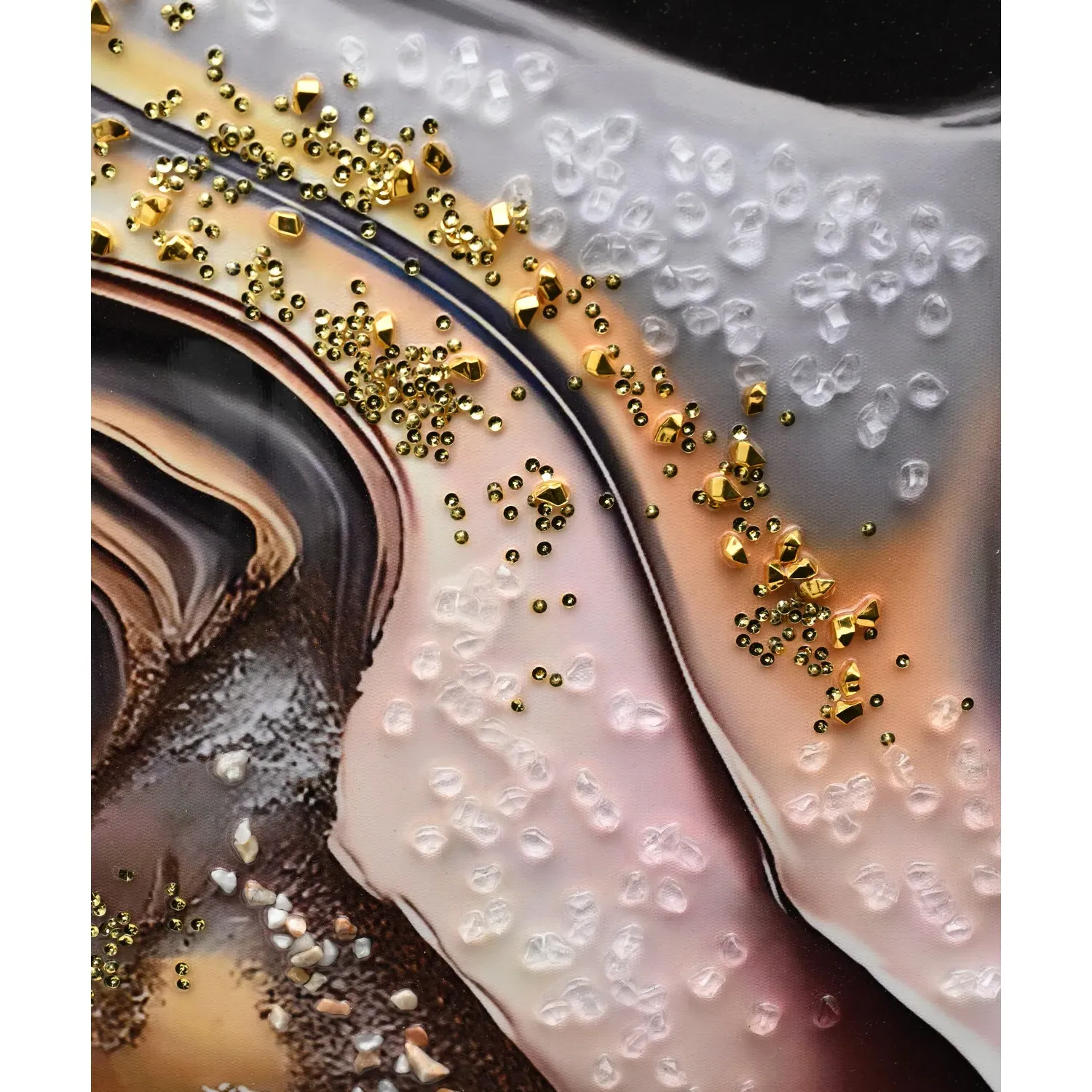 Obsidian Effect Jewelled Neutrals Wall Print - Black, Gold