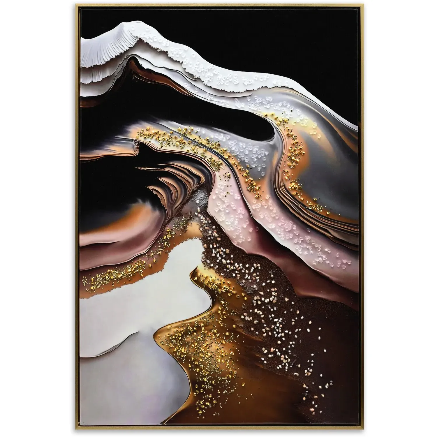 Obsidian Effect Jewelled Neutrals Wall Print - Black, Gold image
