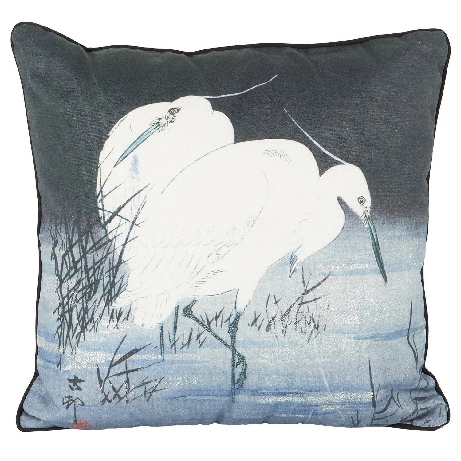 Ohara Kohson Oriental Cranes Cushion - Multicolour