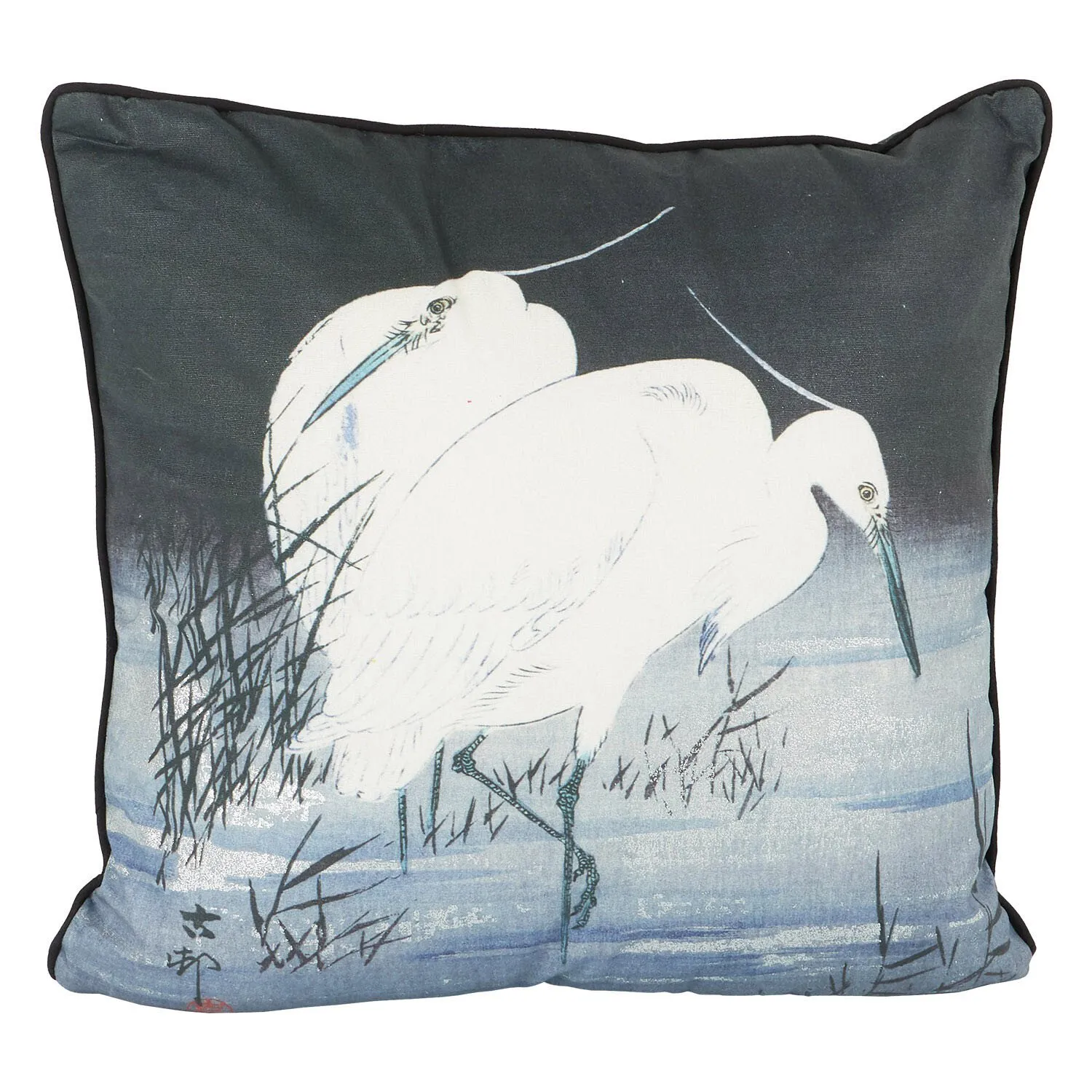 Ohara Kohson Oriental Cranes Cushion - Multicolour