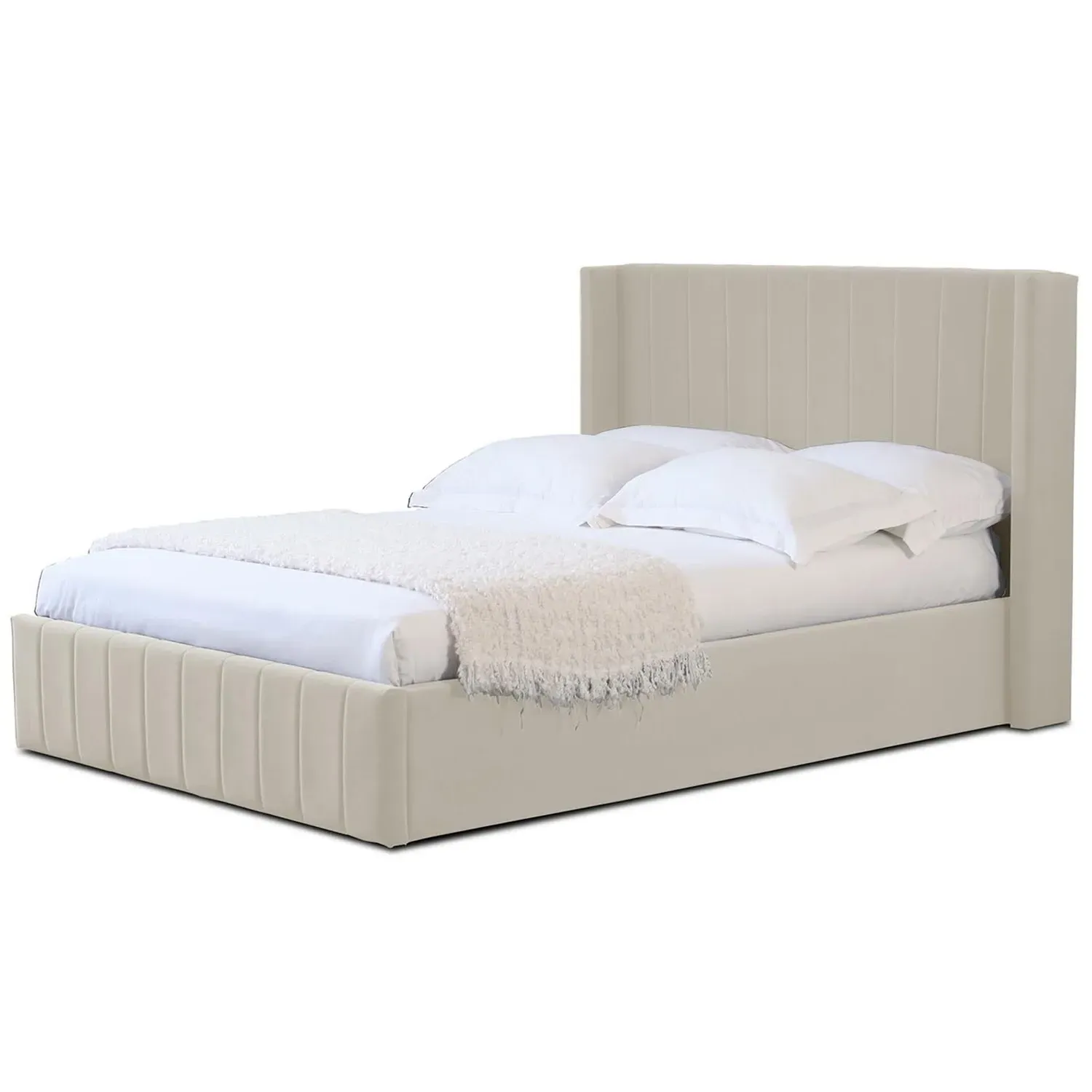 Olivia Double Ottoman Bed with Storage - Cream, Velvet