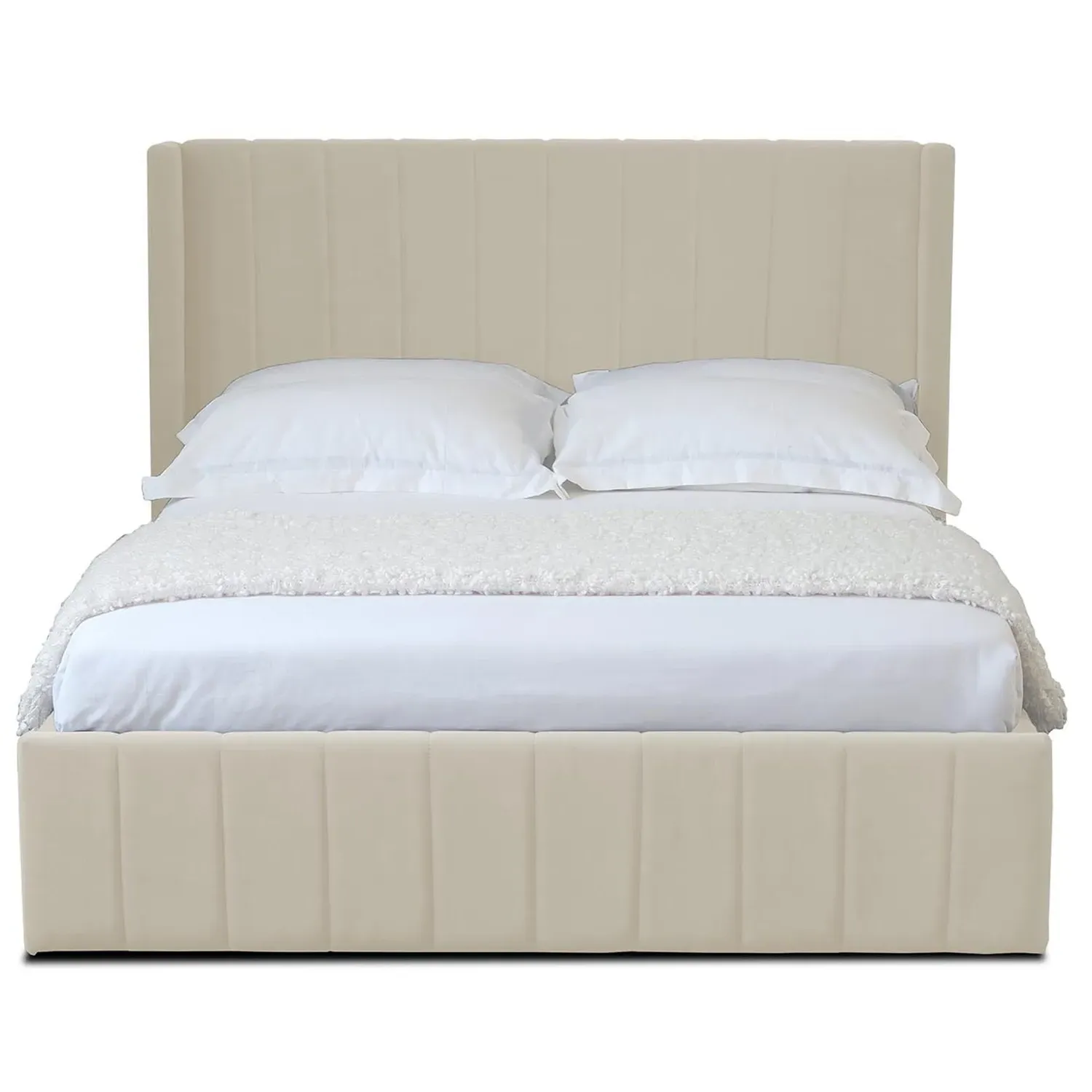 Olivia Double Ottoman Bed with Storage - Cream, Velvet