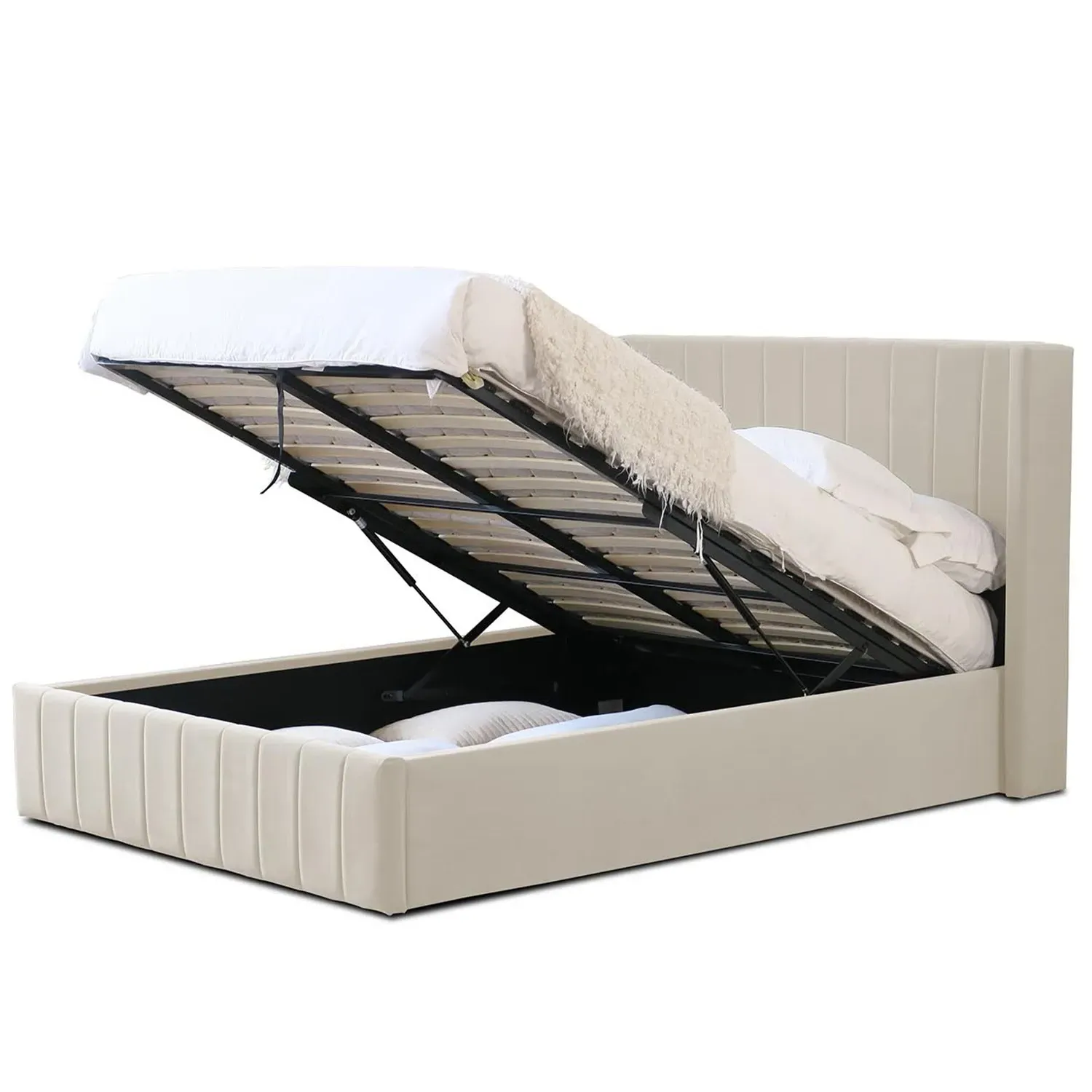 Olivia Double Ottoman Bed with Storage - Cream, Velvet