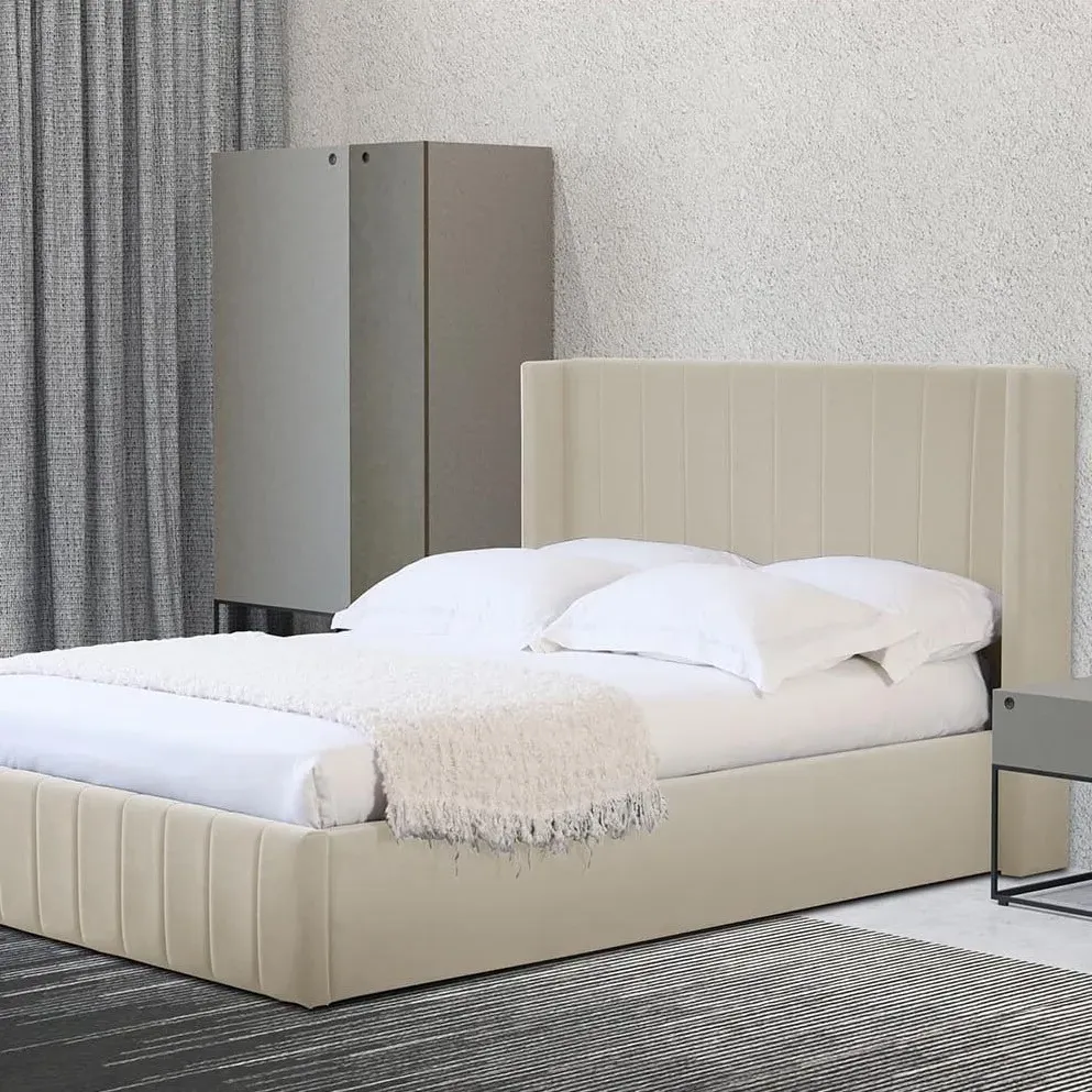 Olivia Double Ottoman Bed with Storage - Cream, Velvet