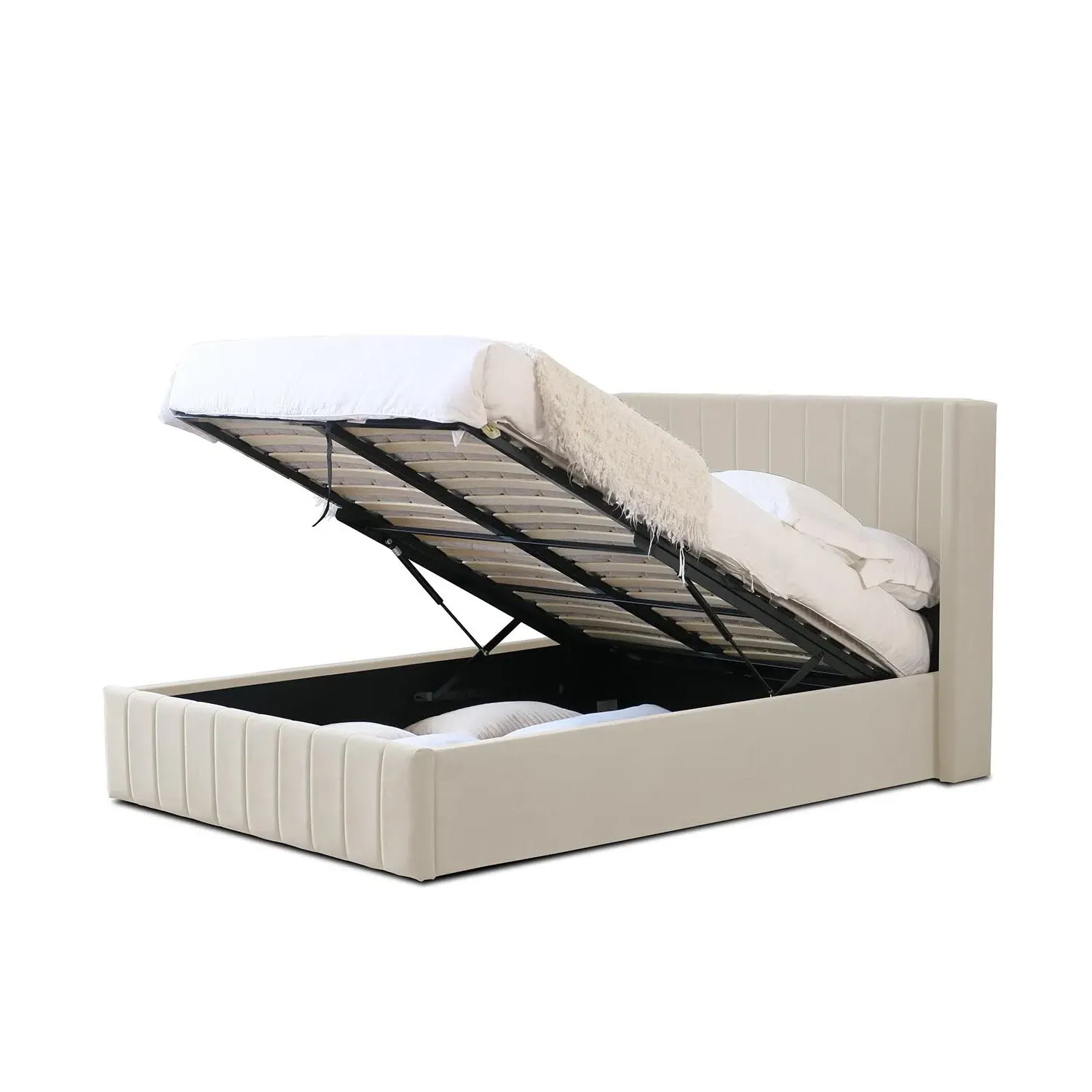 Olivia King Size Ottoman Bed with Storage - Cream, Velvet