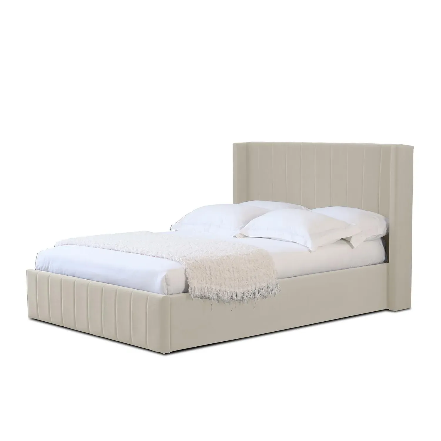 Olivia Super King Ottoman Bed with Storage - Cream, Velvet