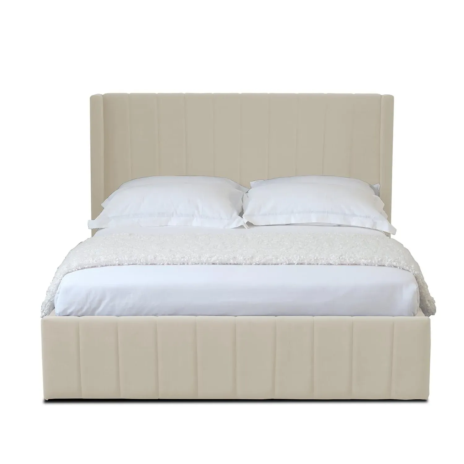 Olivia Super King Ottoman Bed with Storage - Cream, Velvet