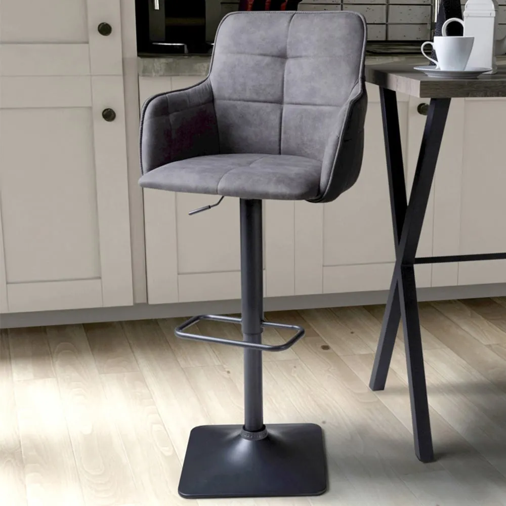 Orion Adjustable Bar Stool Set of 2 - Light Grey, Suede