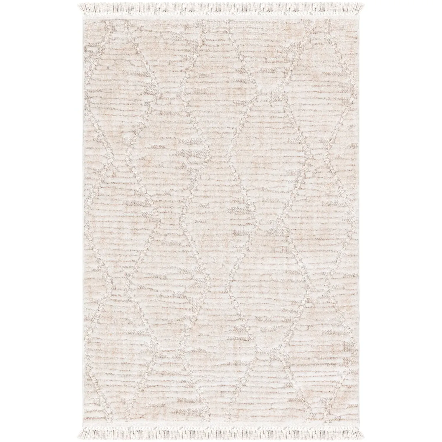Oslo Diamond Pattern Rug with Fringe - Ivory