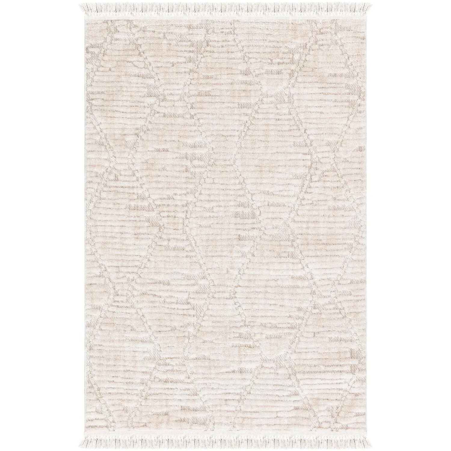 Oslo Diamond Pattern Rug with Fringe - Ivory image