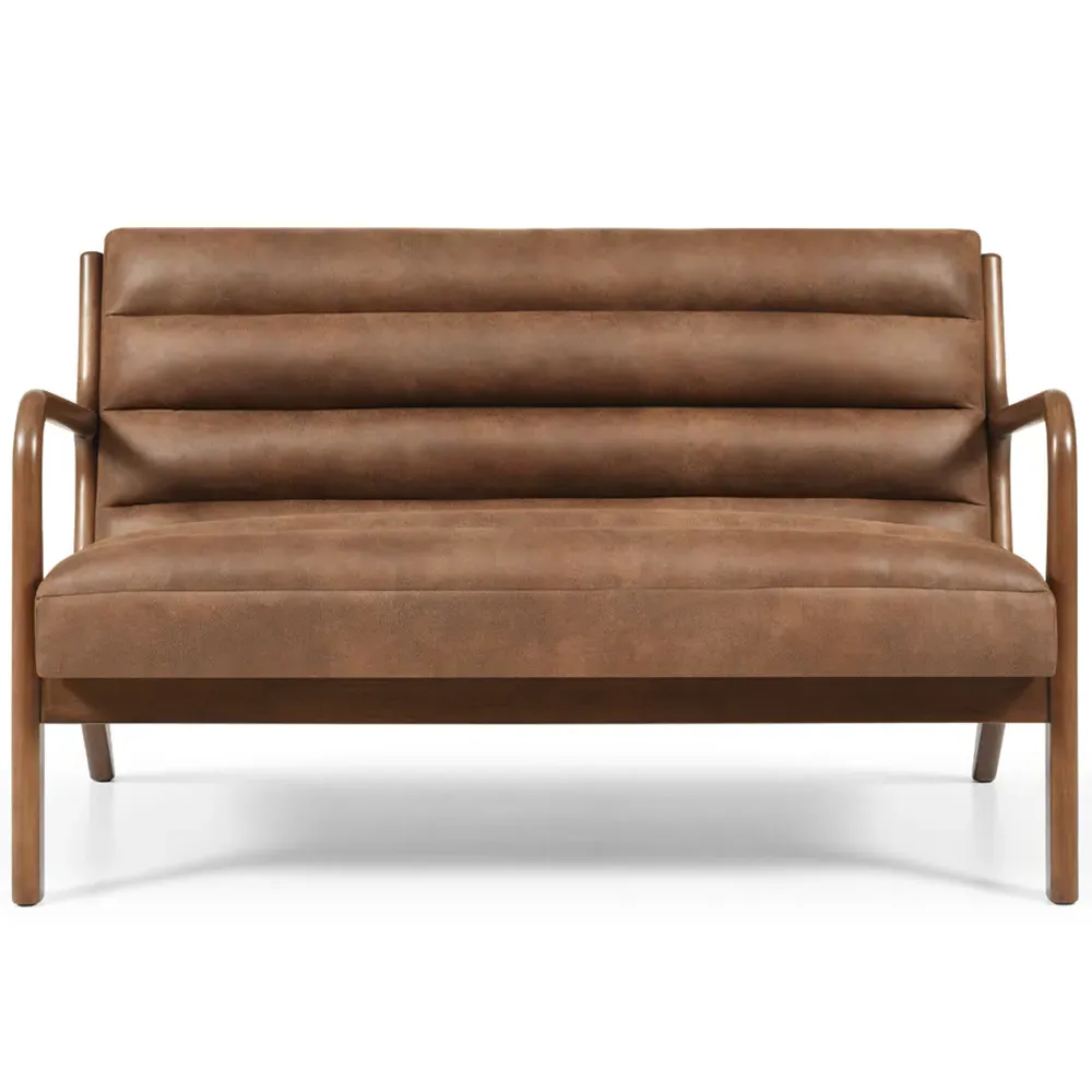 Otis 2-Seater Ribbed PU Sofa - Brown