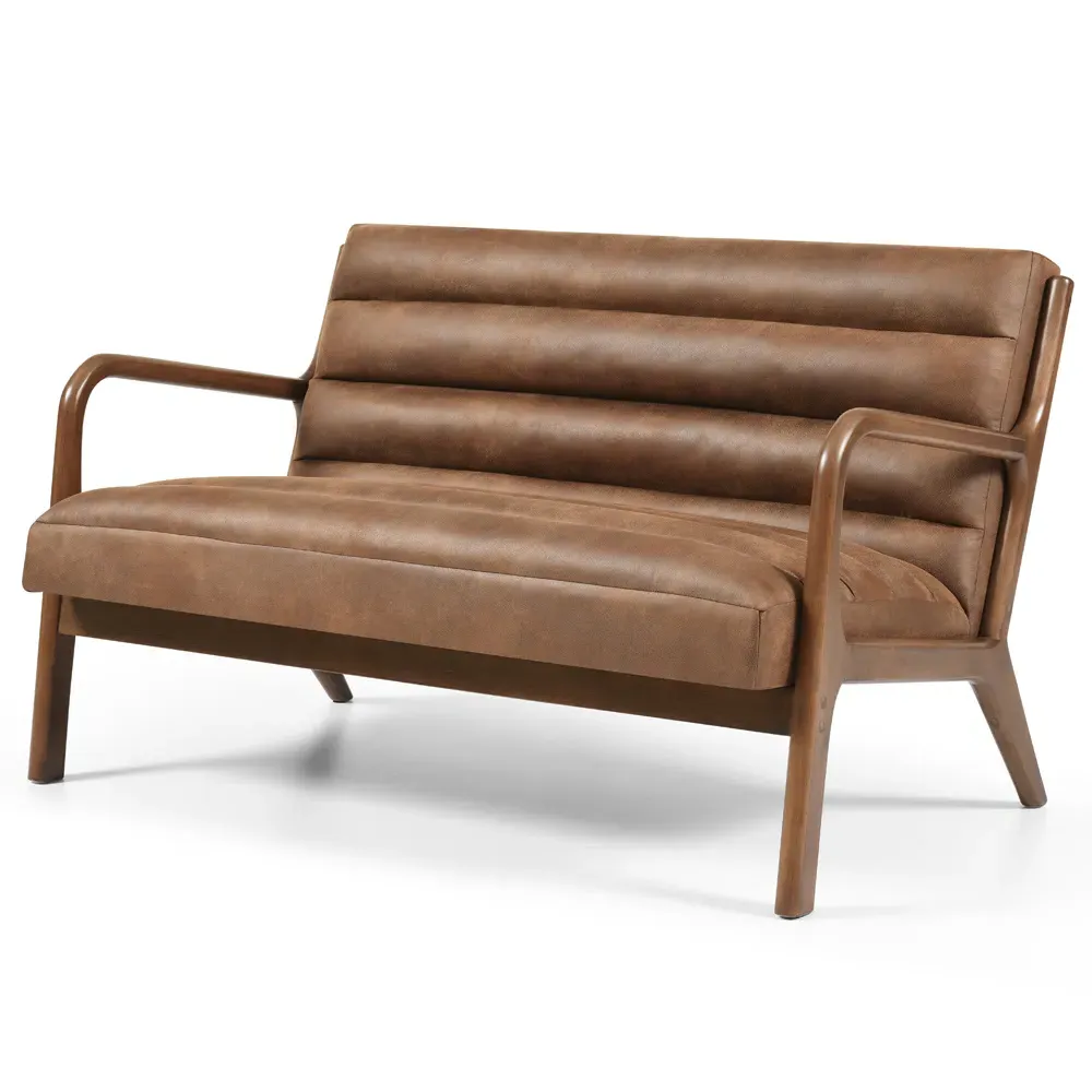 Otis 2-Seater Ribbed PU Sofa - Brown