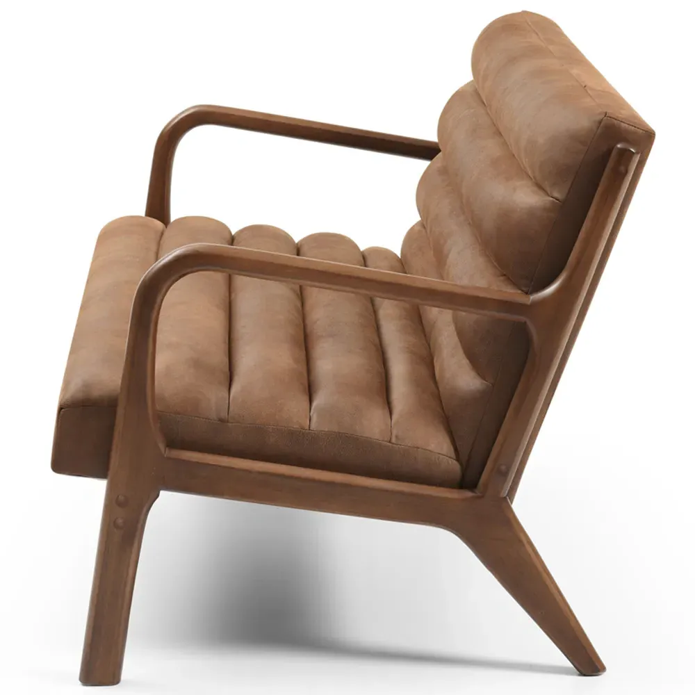 Otis 2-Seater Ribbed PU Sofa - Brown