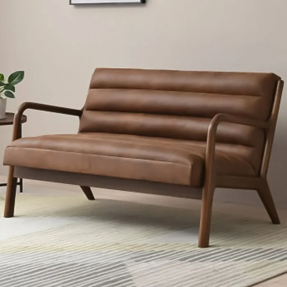 Otis 2-Seater Ribbed PU Sofa - Brown