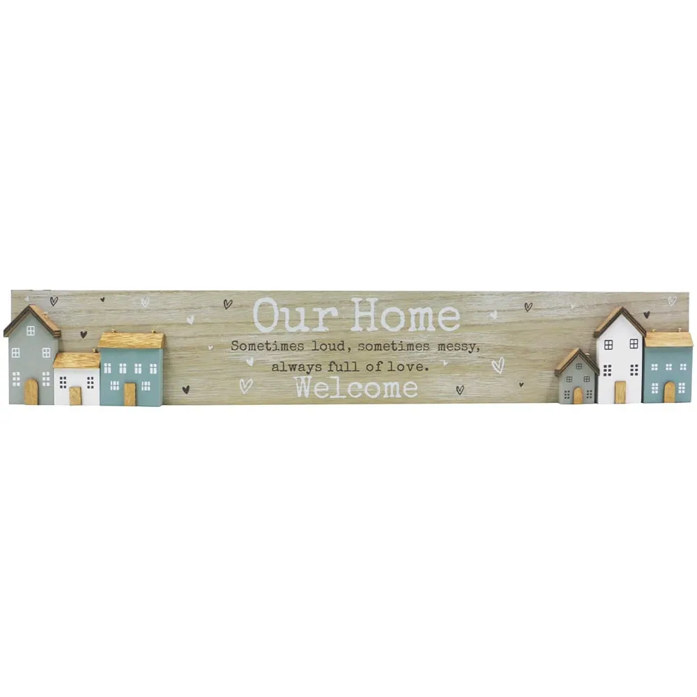 Our Home Wooden Plaque 60x10cm - Natural Wood image