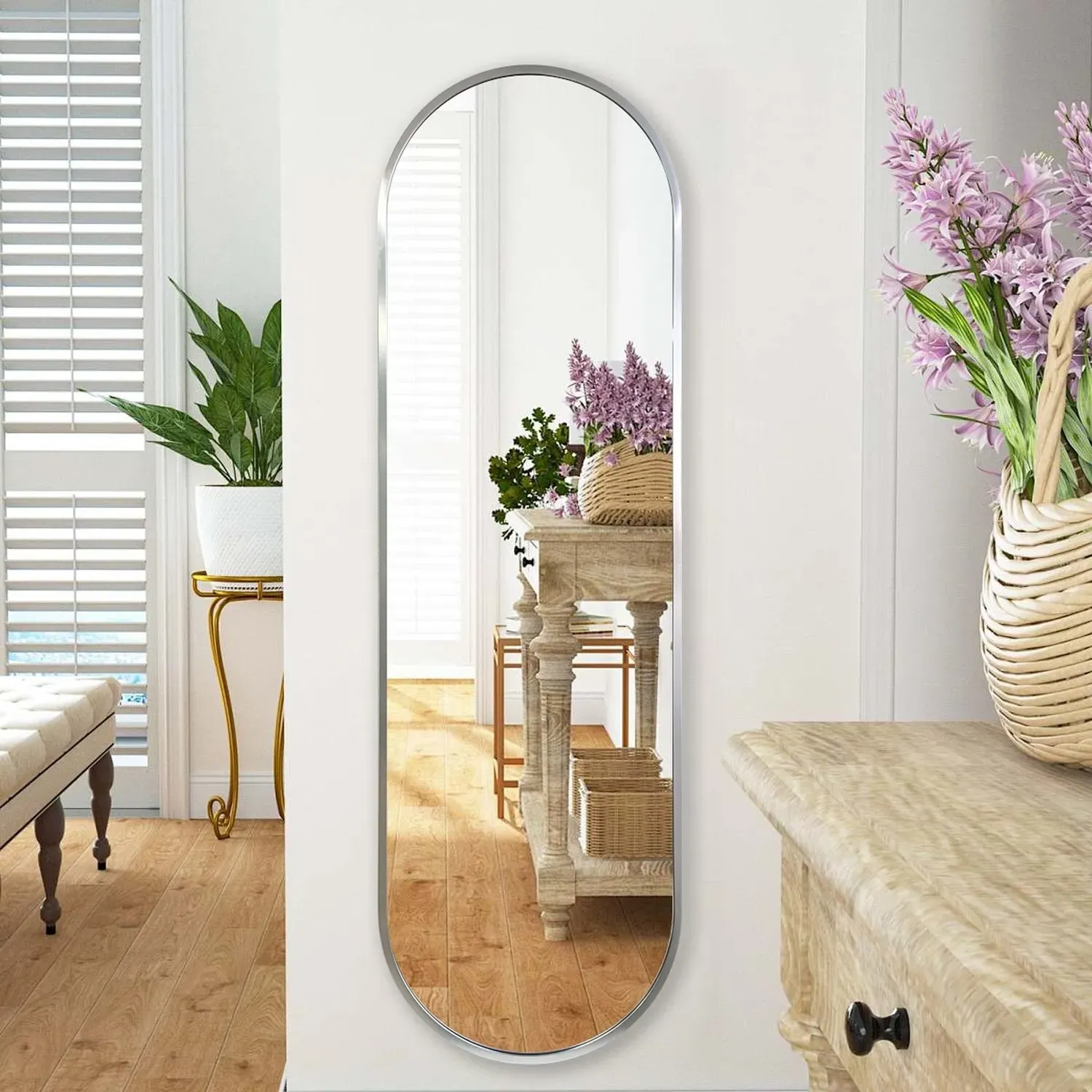 Oval Wall Mirror - Silver, Metal