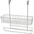 Over Door Kitchen Roll Holder with Storage Basket - Silver