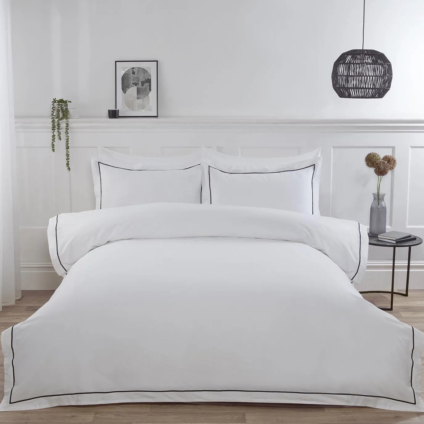 Oxford Double Duvet Cover and Pillowcase Set - White, Bamboo image